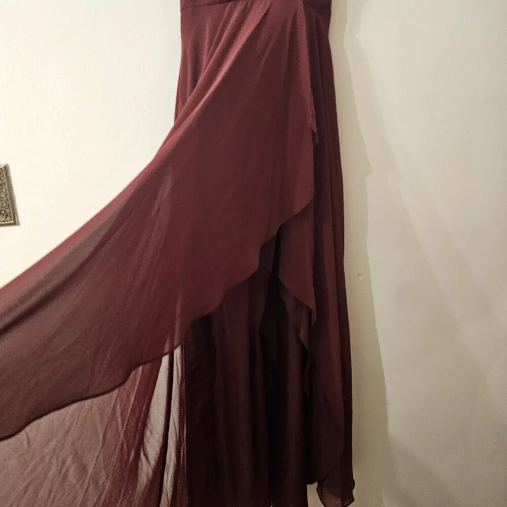 Jenny Yoo Farrah Burgundy Chiffon Bridesmaid Gown Ruffle Maxi Formal Dress 0 - Picture 5 of 9